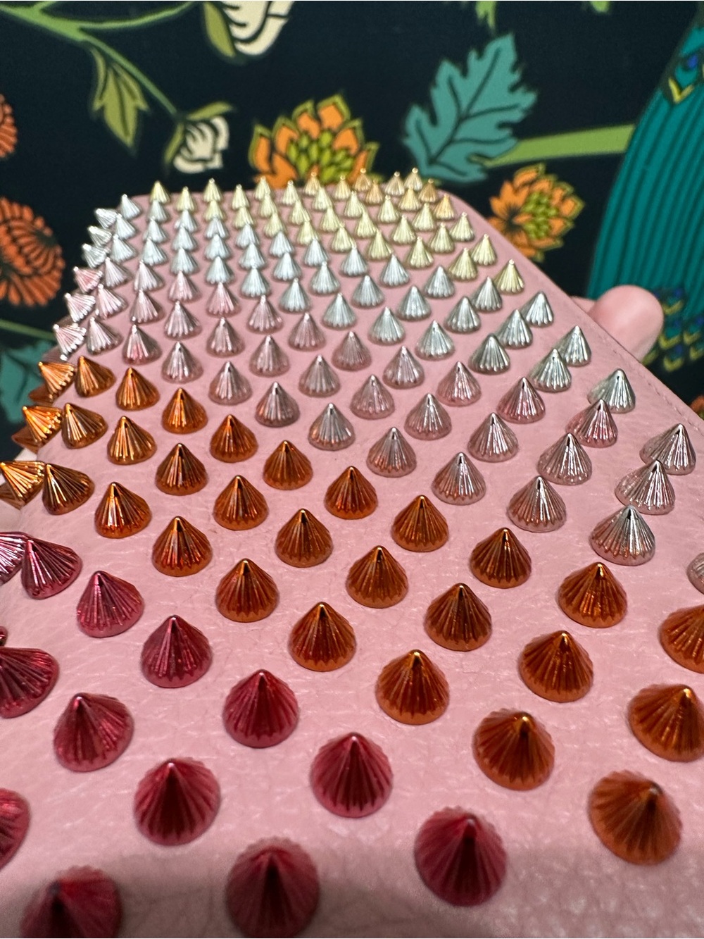 Christian Louboutin Panettone Wallet Voile Pink Ombré Multimetal Spikes like new - Picture 14 of 16
